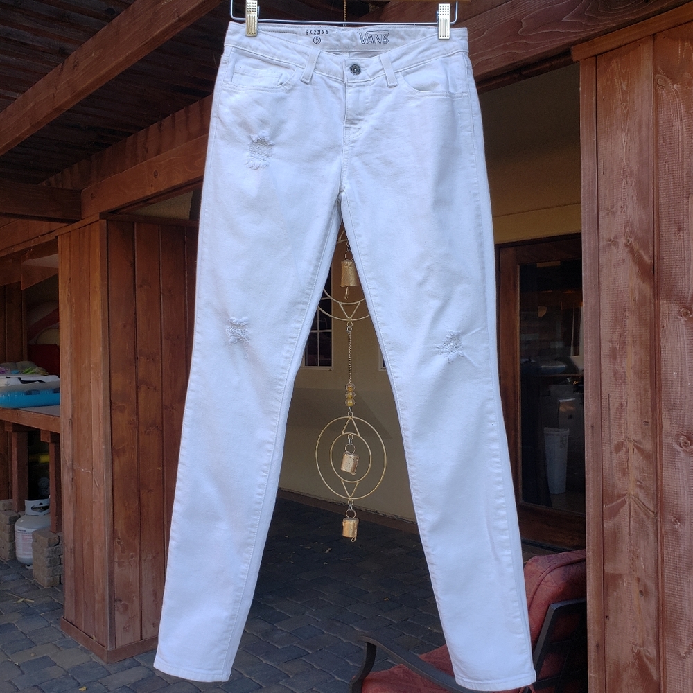 Vans white skinny jeans distressed size 5 women's